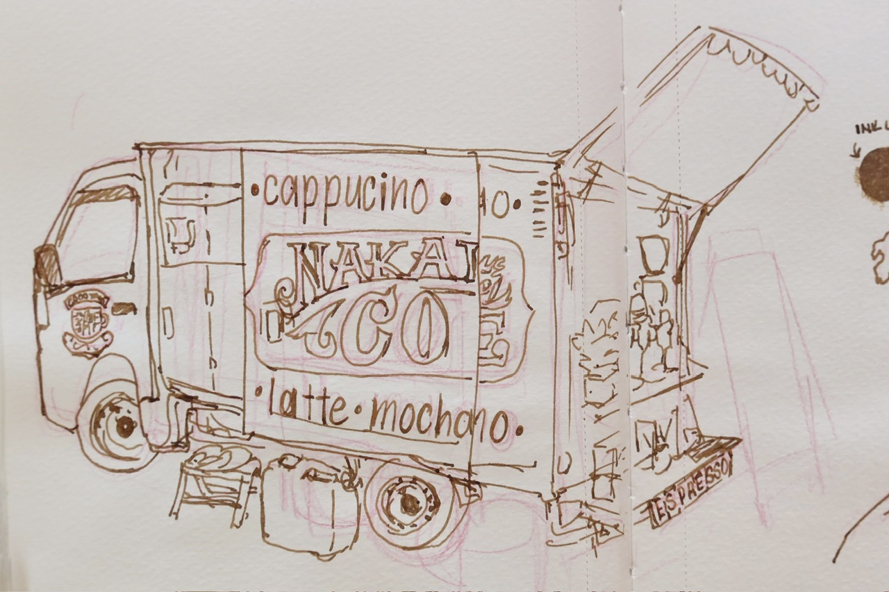 IMG_5188.jpeg|ink sketch of a coffee truck in Japan