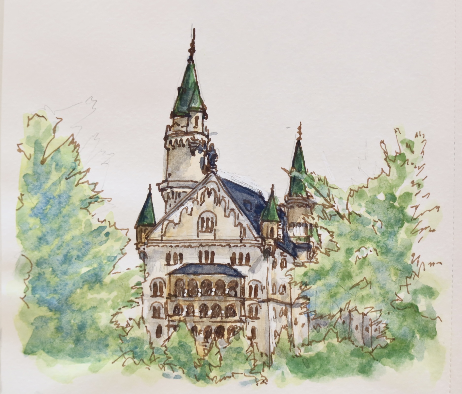 IMG_5191.jpeg|watercolour sketch of the Neuschwanstein Castle