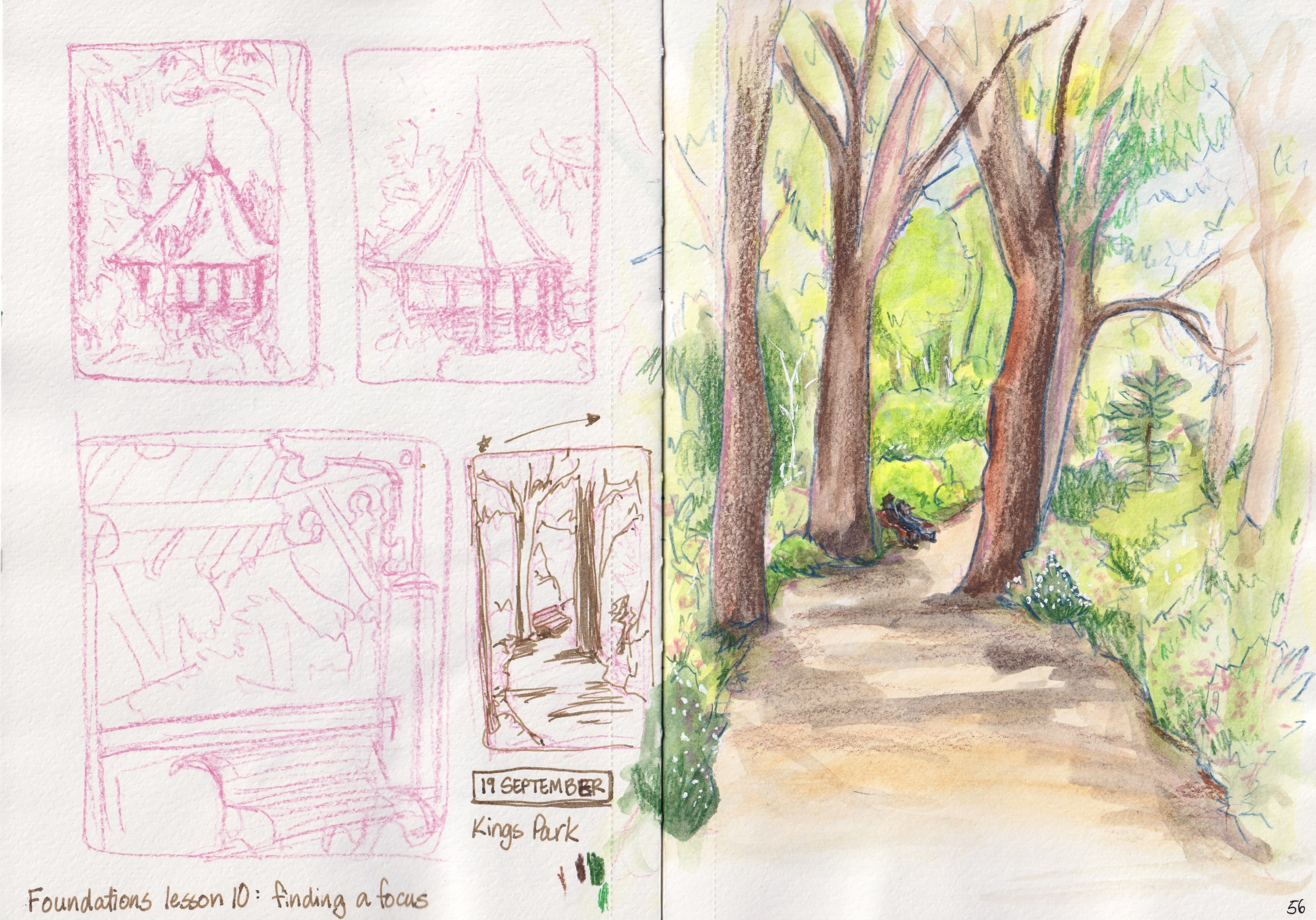 sketchbook3 7.jpeg|sketch of a forest path and some thumbnails